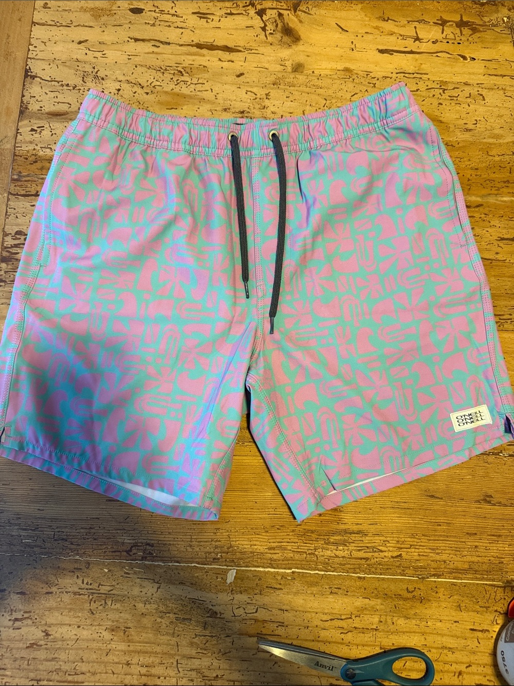 O'Neill Pink and Mint Pattern Swim Trunks